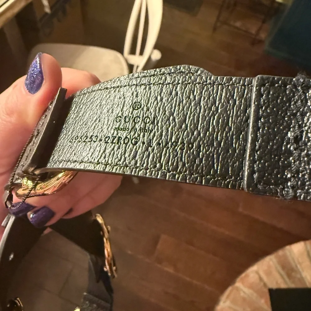 Gucci NWOT Demetra leather Black  Harness with Gold Accents